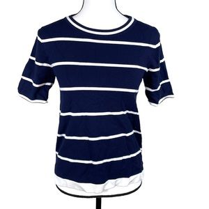 Zara Navy Stripe Short Sleeve Knit Top